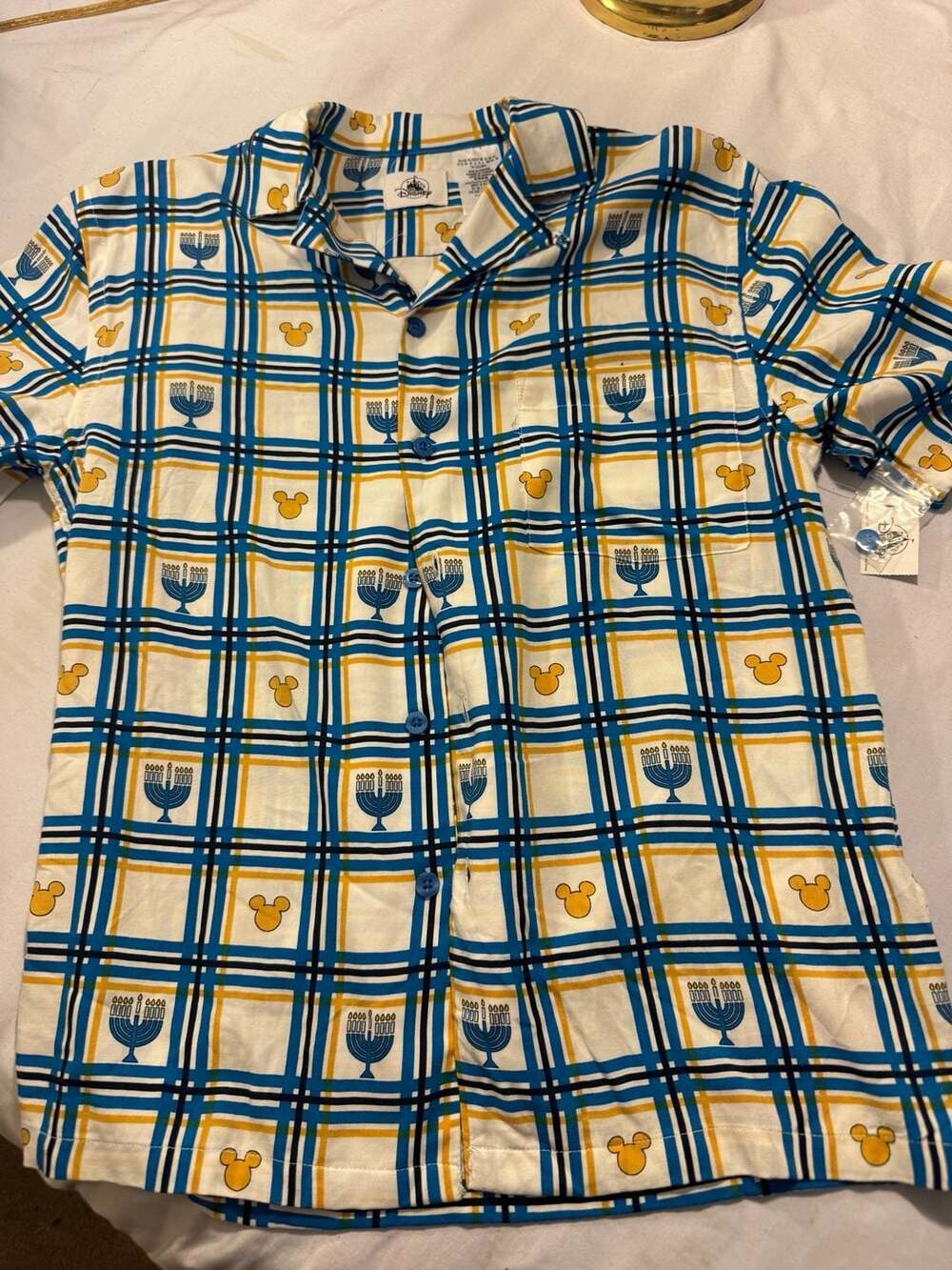 Disney Parks Hanukkah Mickey Mouse Icon and Menorah Print Camp Shirt - Picture 4 of 7